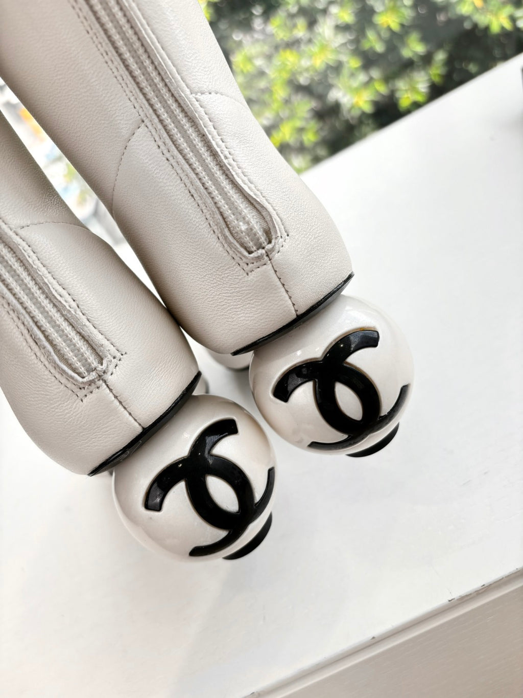 Chanel Women's Fall/winter Fashion Classic Round Toe Sheepskin Double C Oversized Pearl Heel Stretch Mid Calf Boots Long Boots Shoes #78546