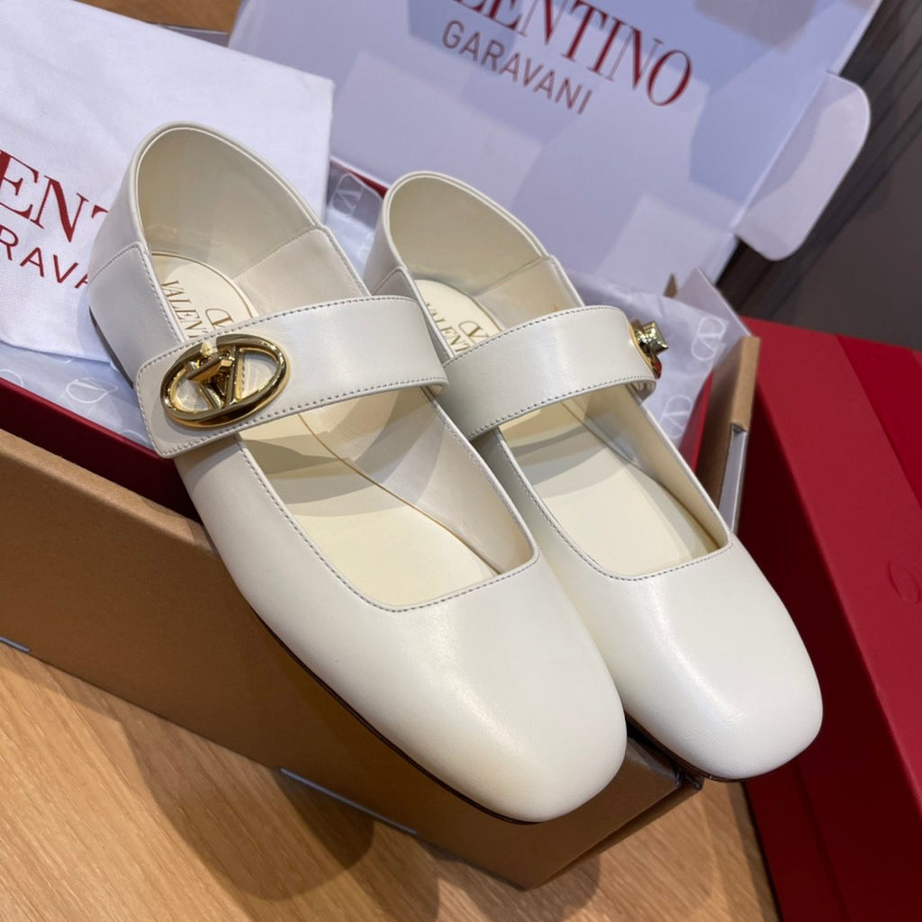Valentino Women's Spring/Fall Fashion Classic Minimalist Elegant Solid Color Leather Flat Low Top Mary Jane Ballet Flats Shoes #79529
