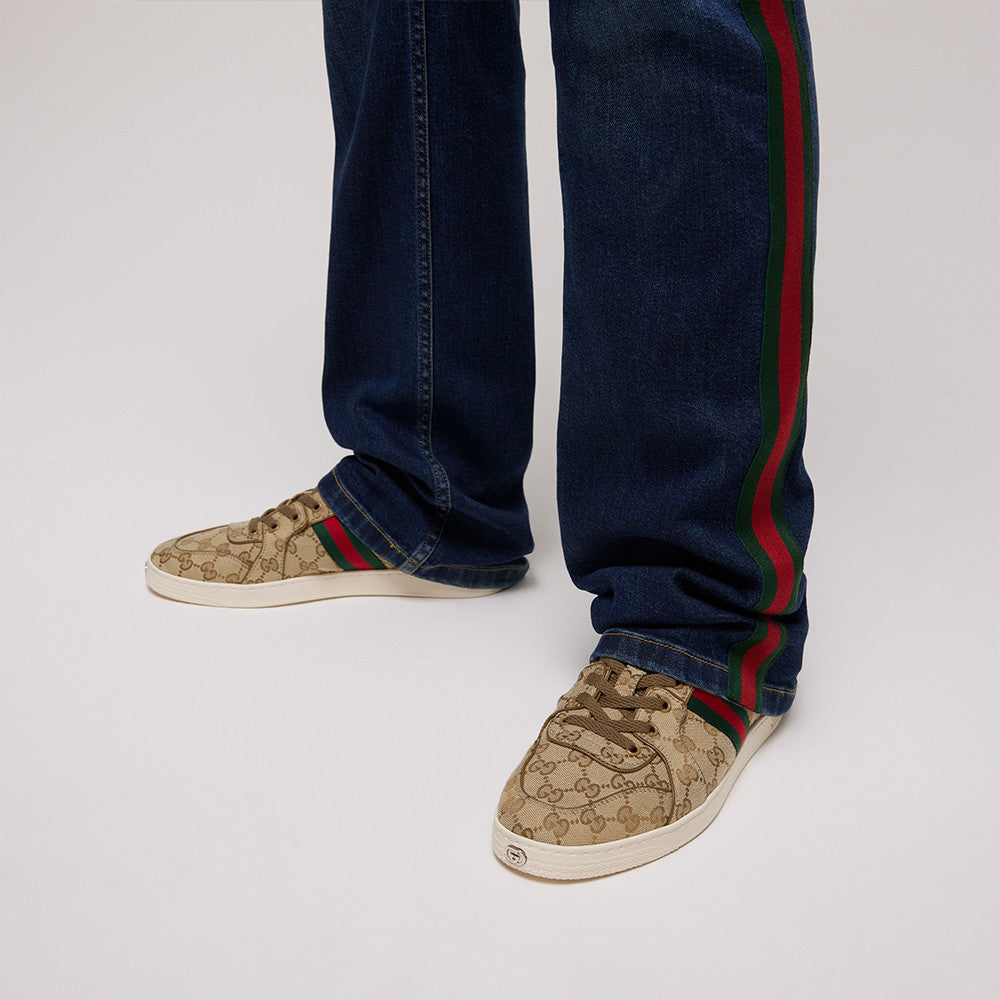 GUCCI Men's Stretch Low-top Sneaker in Sand and  GG canvas #383928