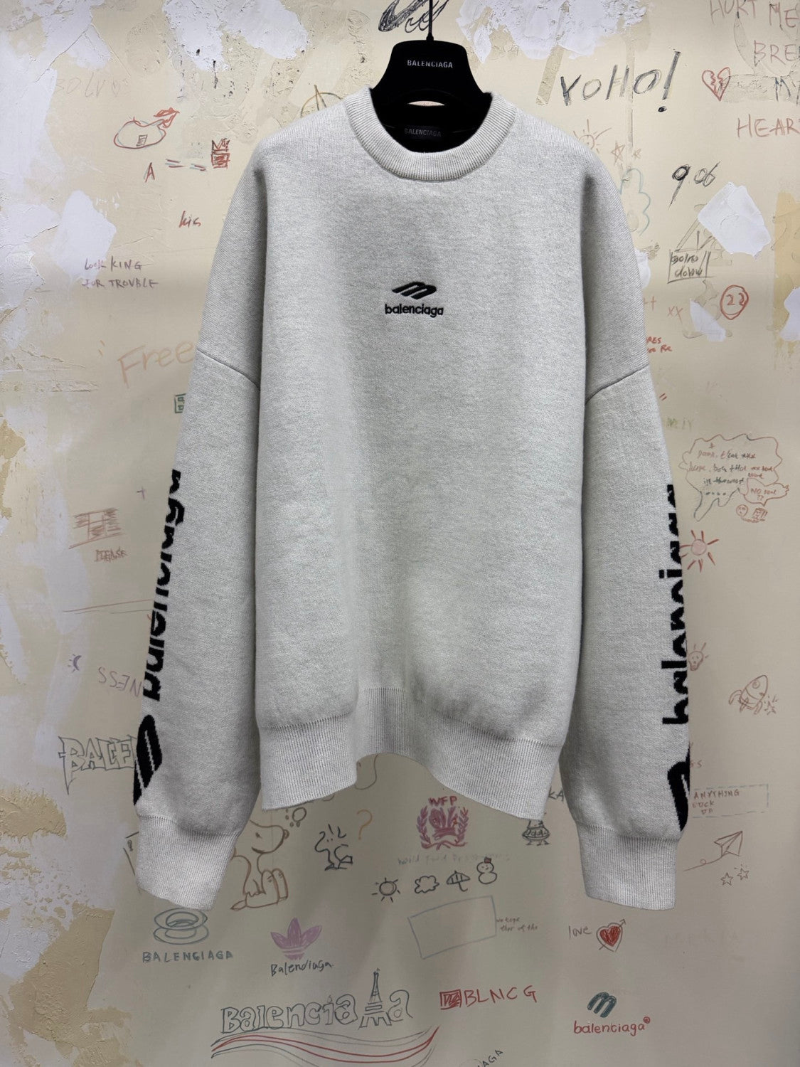 Top-quality Version Balenciaga Men's 3B Sports Icon Ski Crewneck in White Black #335728