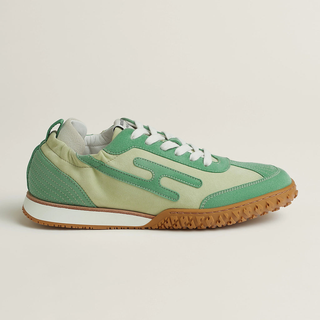 Hermes Jet Women's Four-Season Color-Blocked Suede Fabric Rubber Sole Low-Top Lace-Up Sneakers Shoes #77573