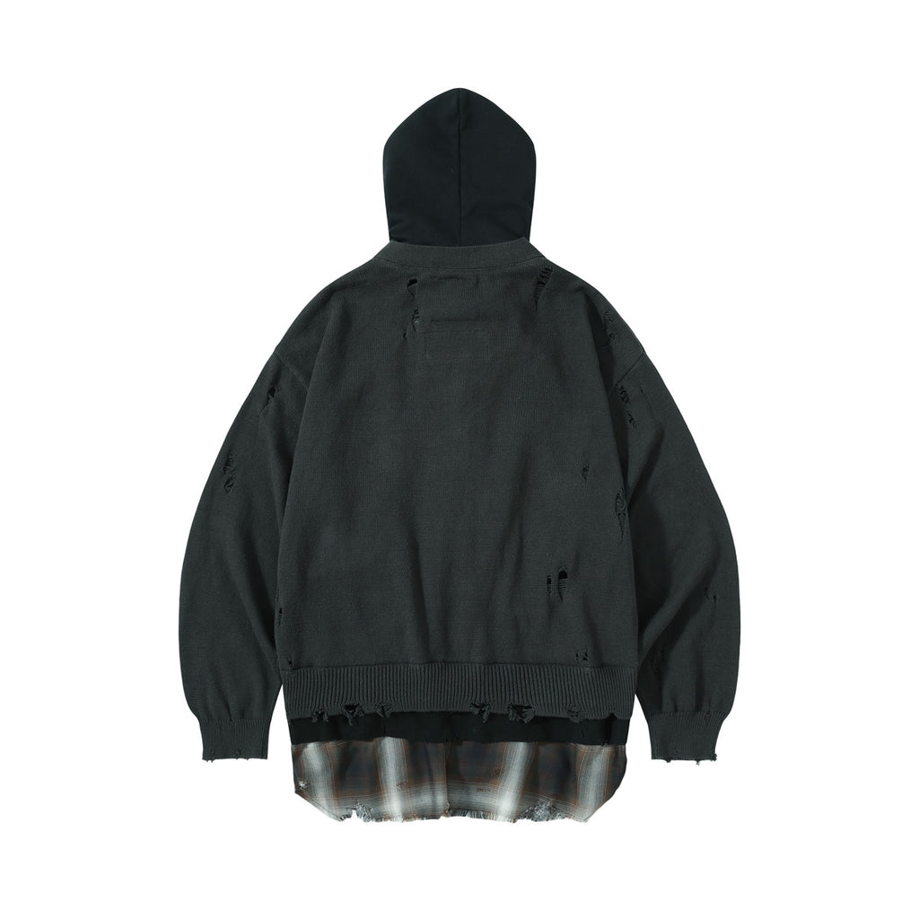 Maison Mihara Yasuhiro Spring/summer Fashion Casual Solid Color Hooded Zipper Embroidered Oversized Relaxed Patchwork Long Sleeve Knit Sweater Jacket #79498