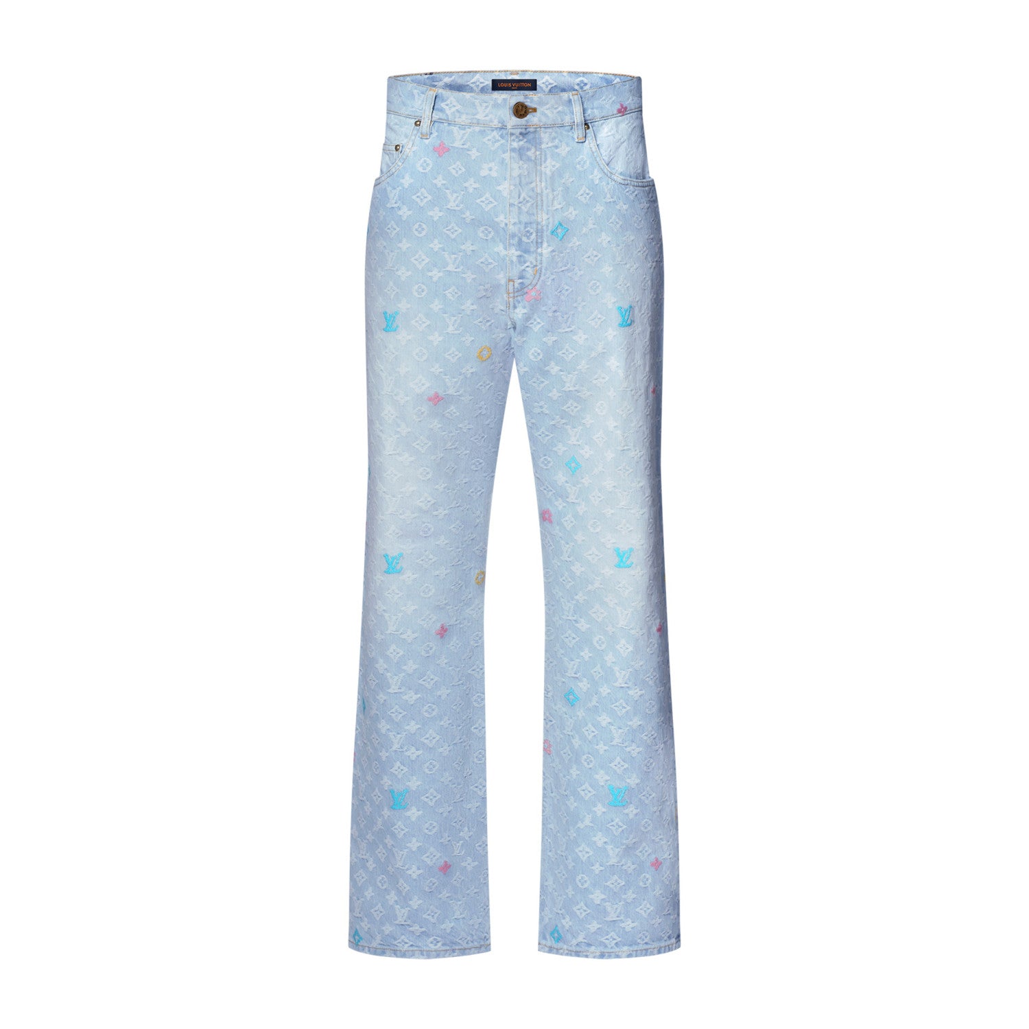 Louis Vuitton Men's Autumn And Winter Light Blue Logo Letters Embroidered Lapel Single Breasted Long Sleeved Denim Jacket Pocket Jeans Pants Set Suit #99427