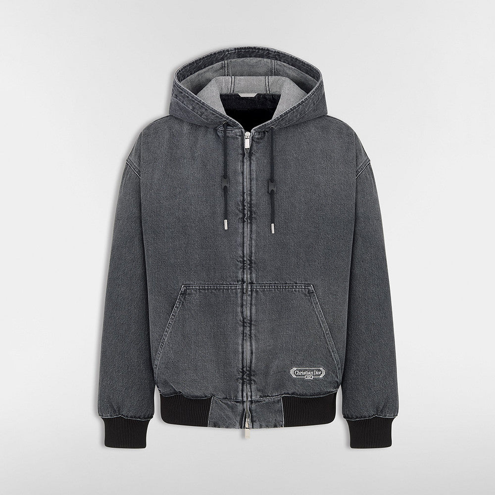 DIOR CD Box Hooded Blouson Jacket Gray Cotton Twill #336938
