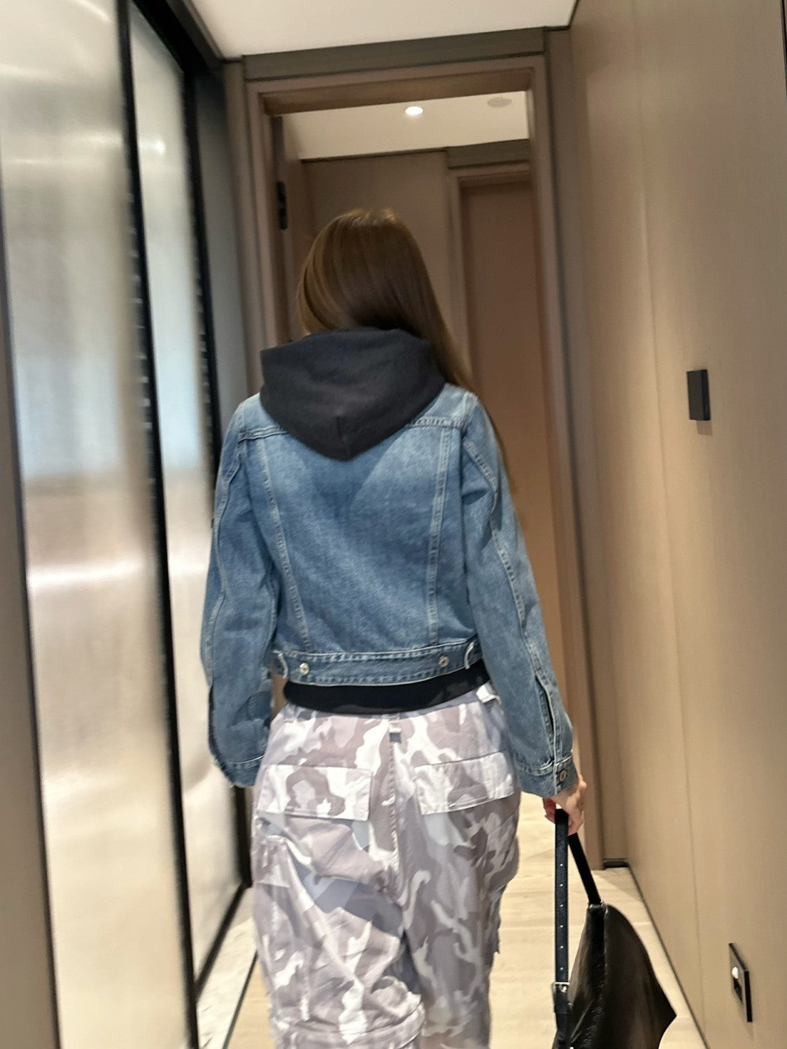 Balenciaga Men's Women's Spring and Autumn Solid Color Lapel Fit Single Breasted Long Sleeve Hooded Sweatshirt Spliced Denim Jacket Coat Ngvp #8749