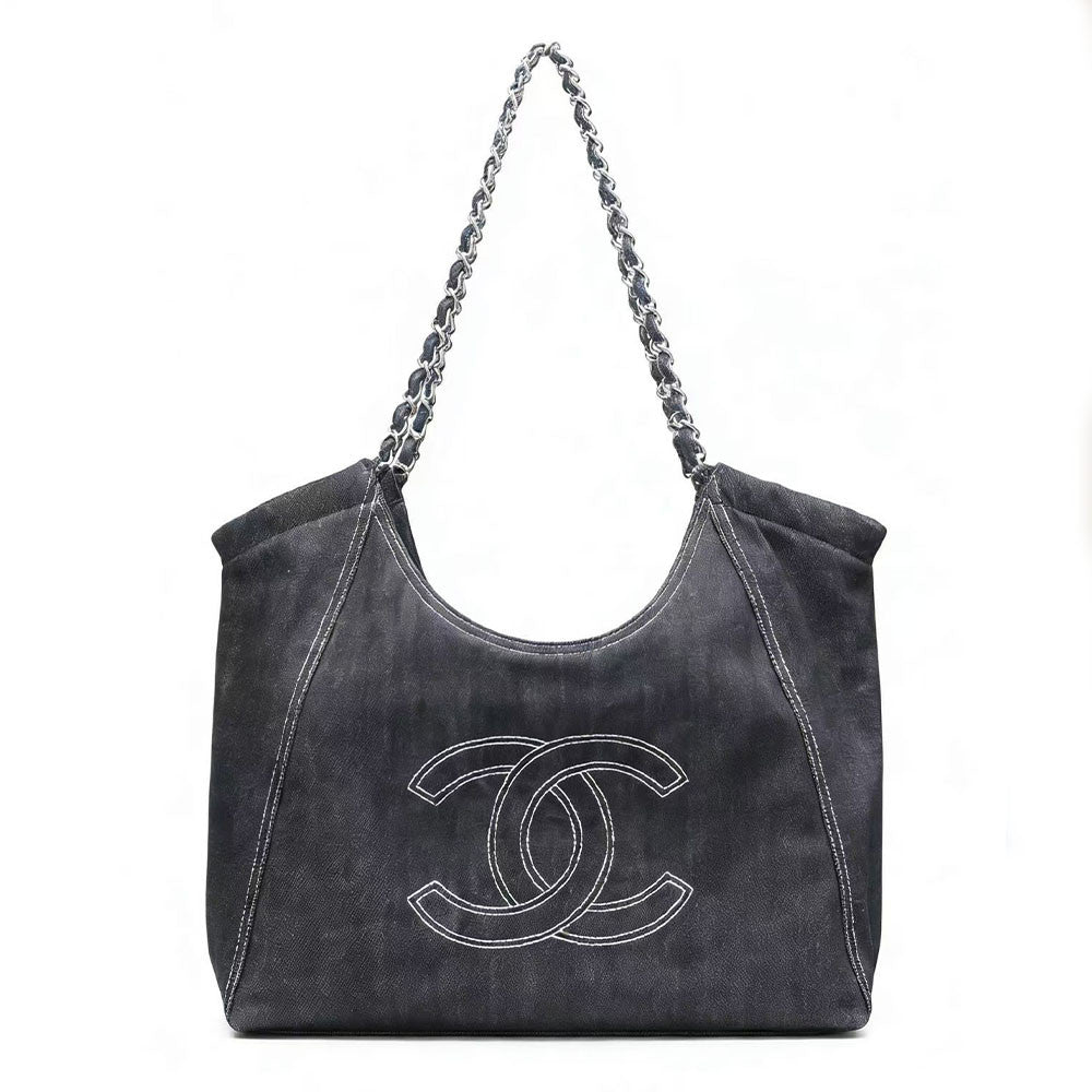 Chanel Women's Spring/summe Vintage Denim Shopping Tote Bag Deep Blue Chain Large Capacity Bag With Elegant Leisure And Vacation Beach Accessories #82668A