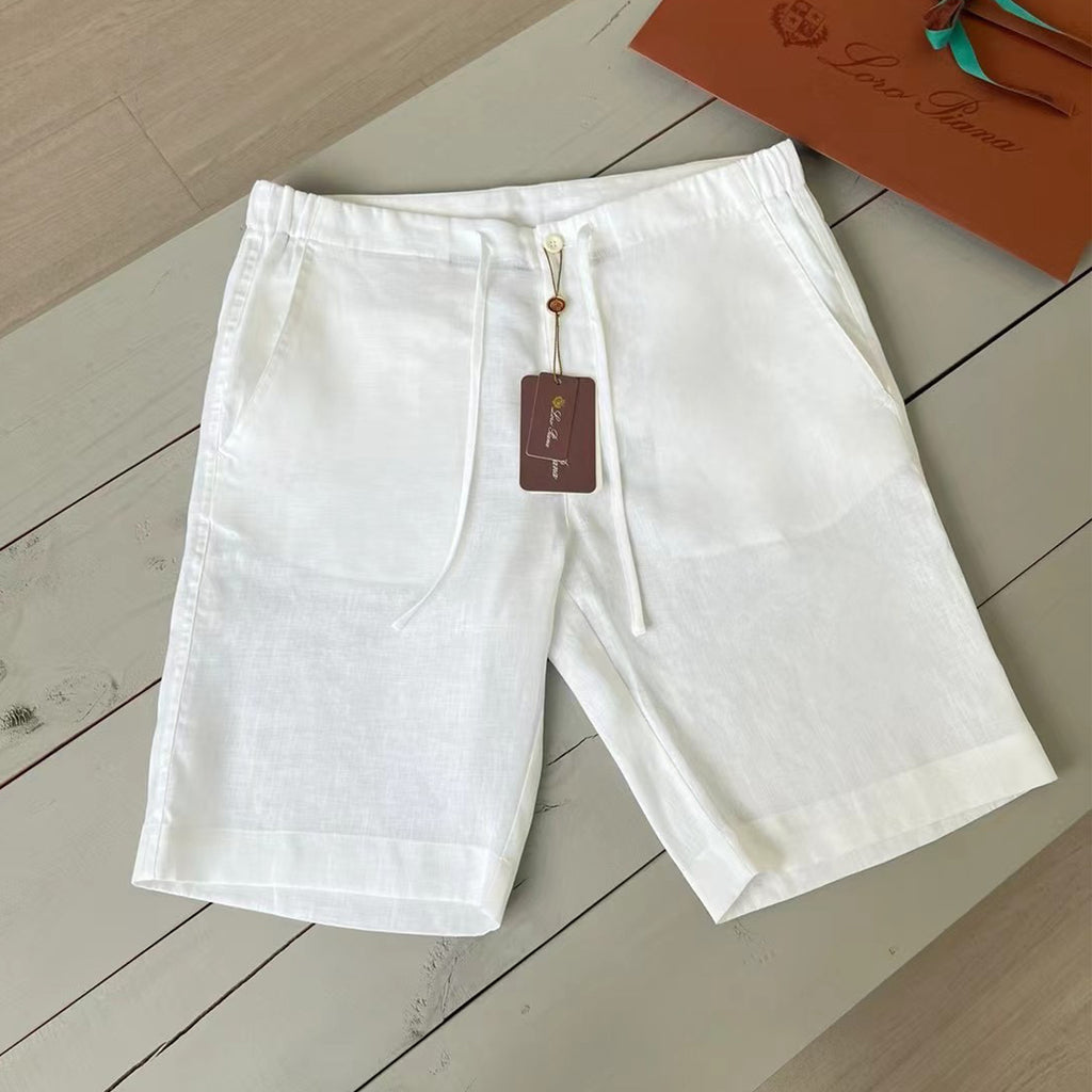 Loro Piana Men's Spring And Summer Trend Fashion Mid-waist Tie Shorts Linen Solid Color Casual Pants Ngvp #8163