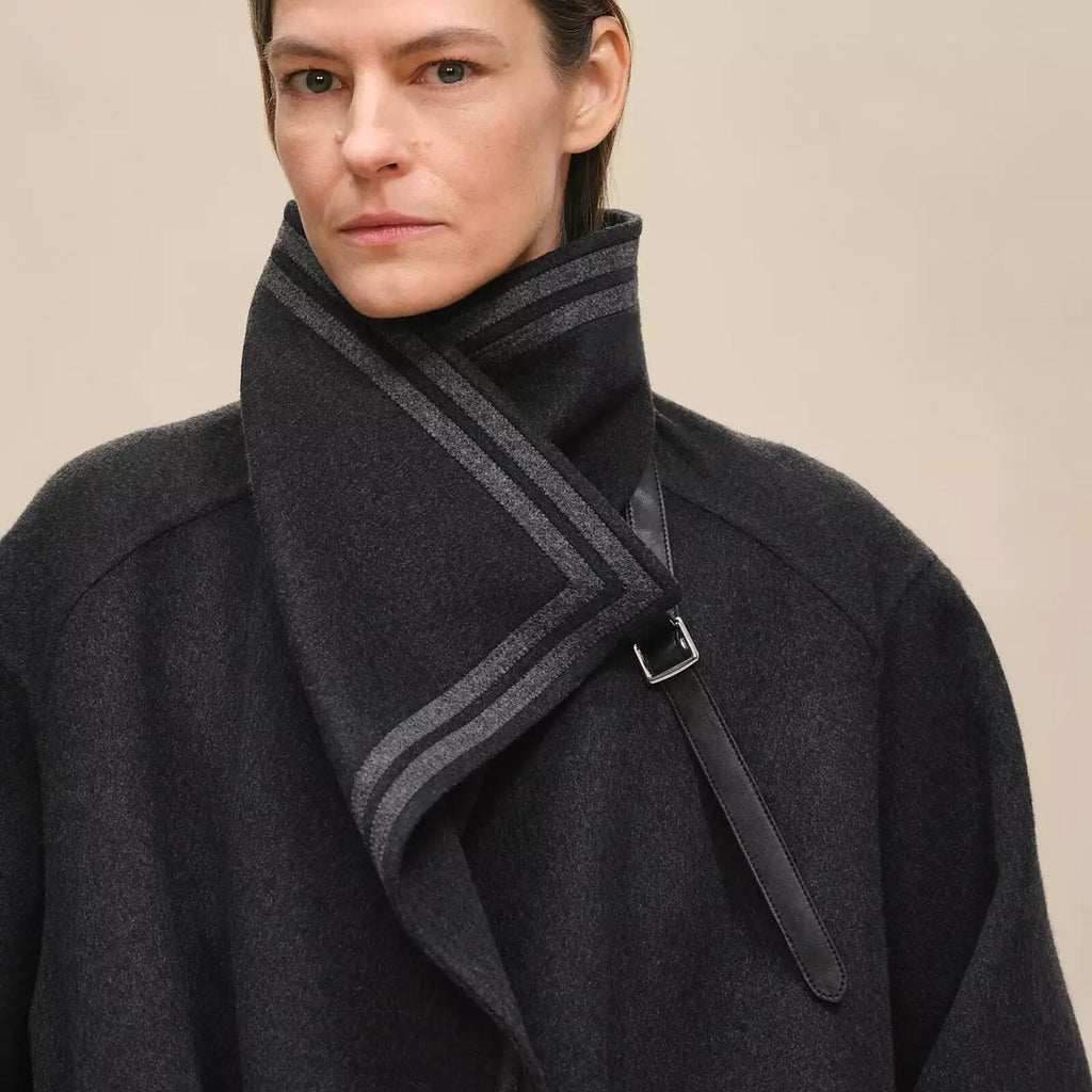 Hermes Men's And Women's Reversible Double-Faced Wool-Cashmere Blend Stand Collar Long Coat Jacket Ngvp #2578