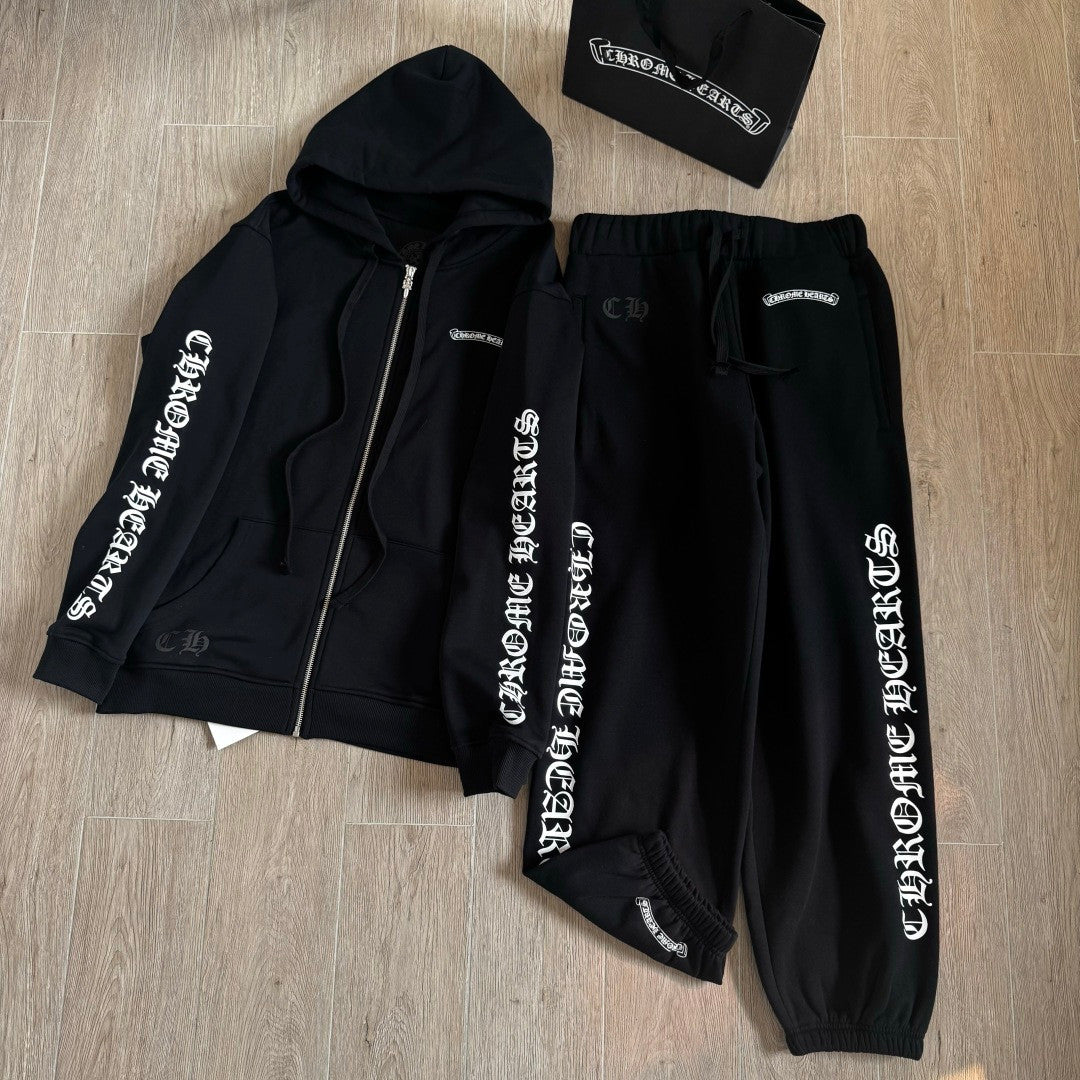 Chrome Hearts Sanskrit Letters on the Side Jacket Hooded Sweatshirt Pants #375726