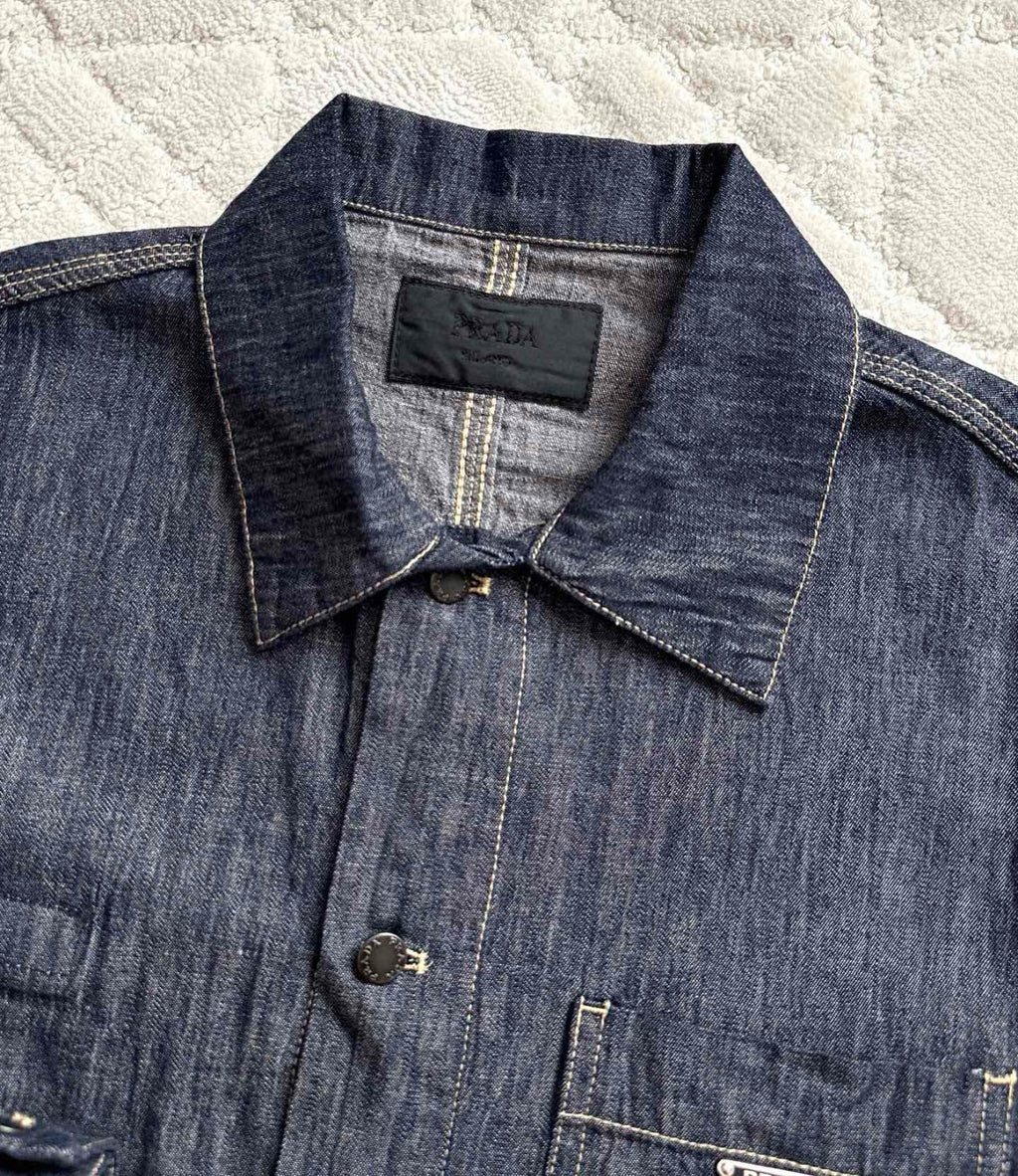 Prada Men's Spring Autumn Triangle Label Logo Solid Colour Single Breasted Long Sleeve Denim Jacket #76865