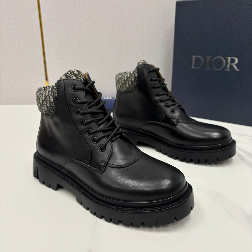 DIOR Dior Explorer III Ankle Boot Black Smooth Calfskin and Black Dior Oblique Jacquard #336112