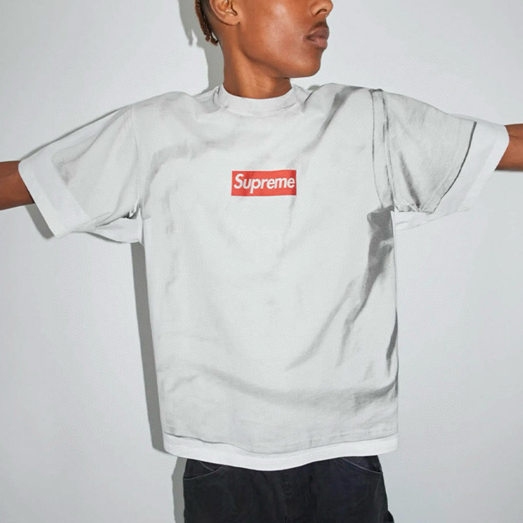 Supreme x MM6 Maison Margiela Men's and Women's Summer Deconstructed False Two Piece Square Logo Short Sleeve T-Shirt #99239
