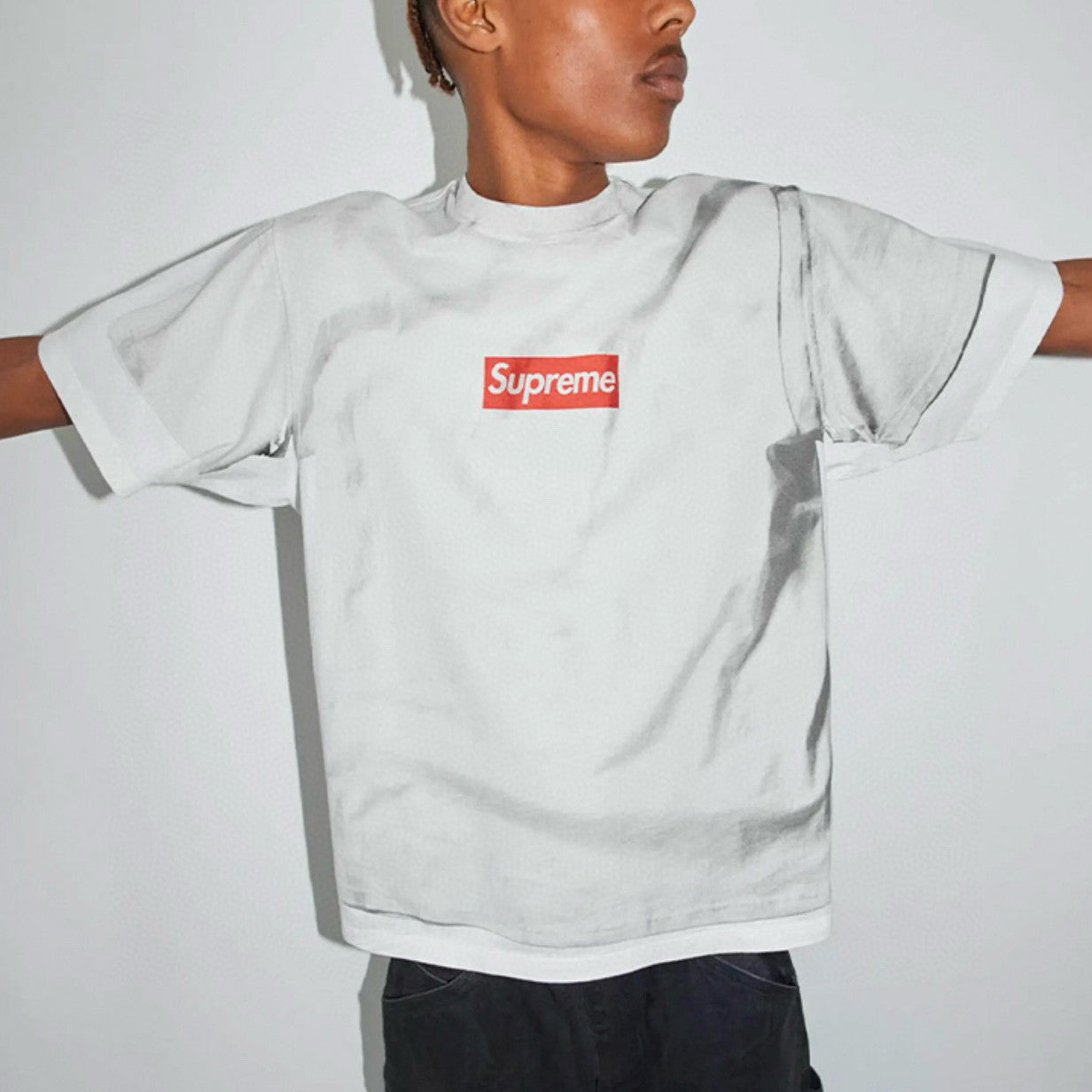 Supreme x MM6 Maison Margiela Men's and Women's Summer Deconstructed False Two Piece Square Logo Short Sleeve T-Shirt #99239