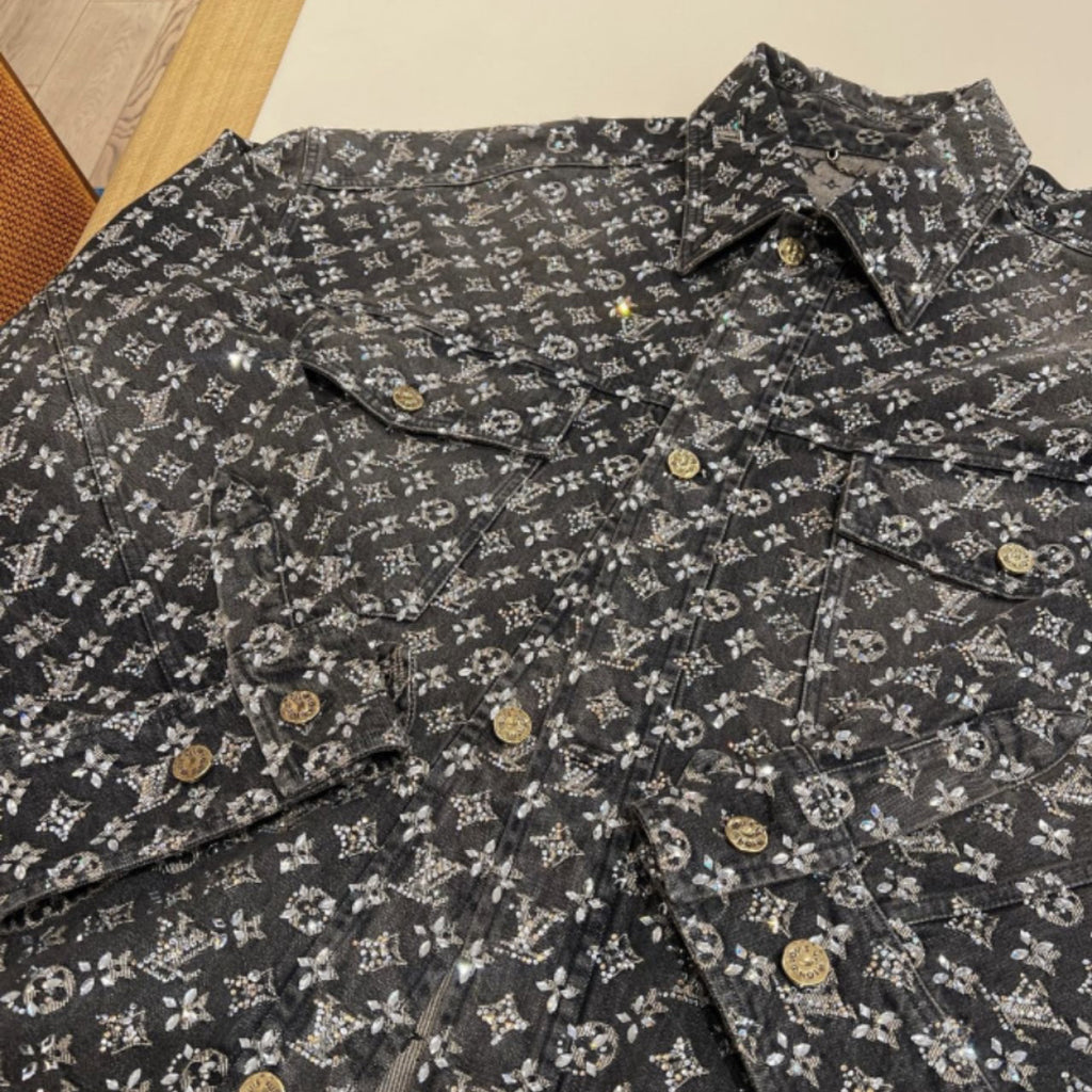 Louis Vuitton Made To Order Embroidered Monogram Baggy Denim Overshirt Jacket Jeans Pants suit Set #96366