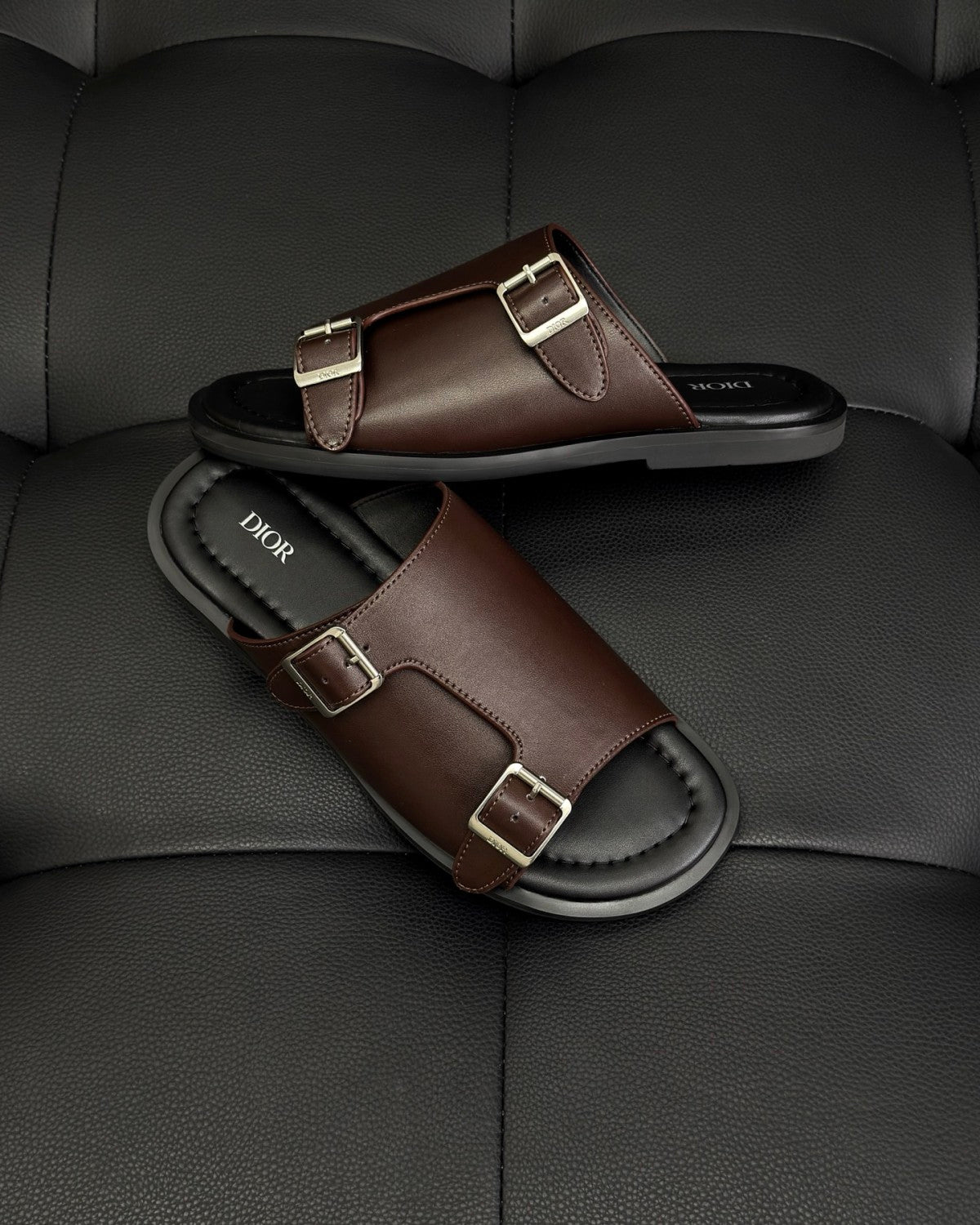 Dior Alias Men's Summer Solid Color Smooth Cowhide Leather Sandals Shoes #77374