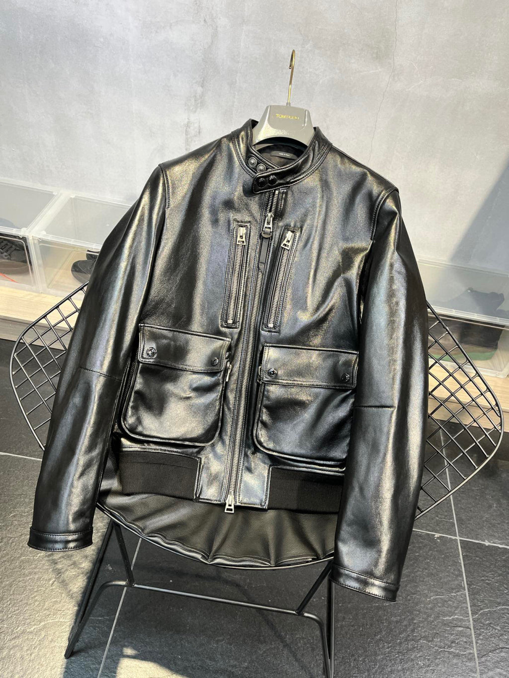 Men's Winter Solid Color Long-sleeved Fitted Zipper Leather Jacket Ngvp #6925