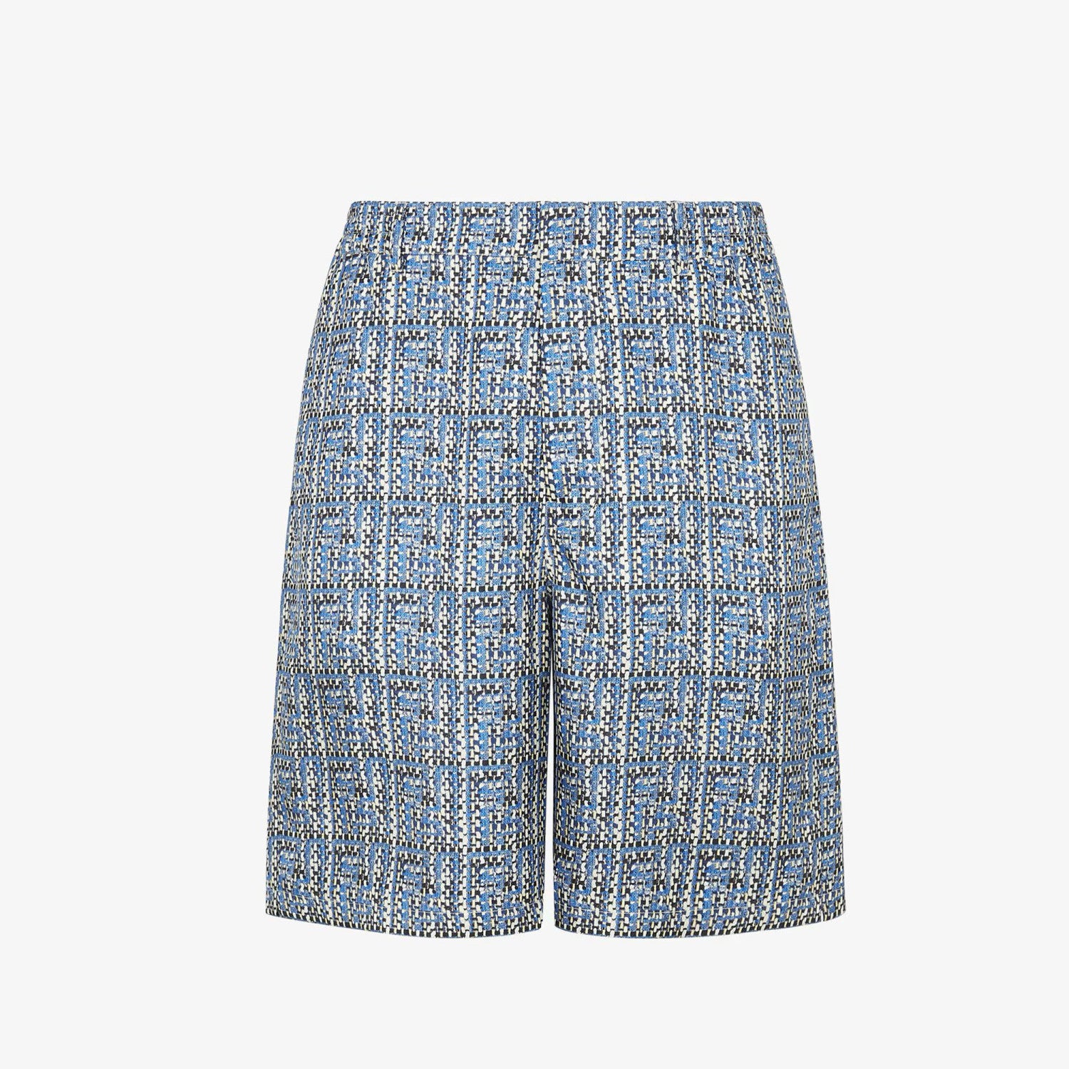 Fendi Men's Summer Blue Ff Full Print Single-Breasted Short-Sleeved Silk Shirt Casual Elastic Waist Fitted Shorts Ngvp #8663