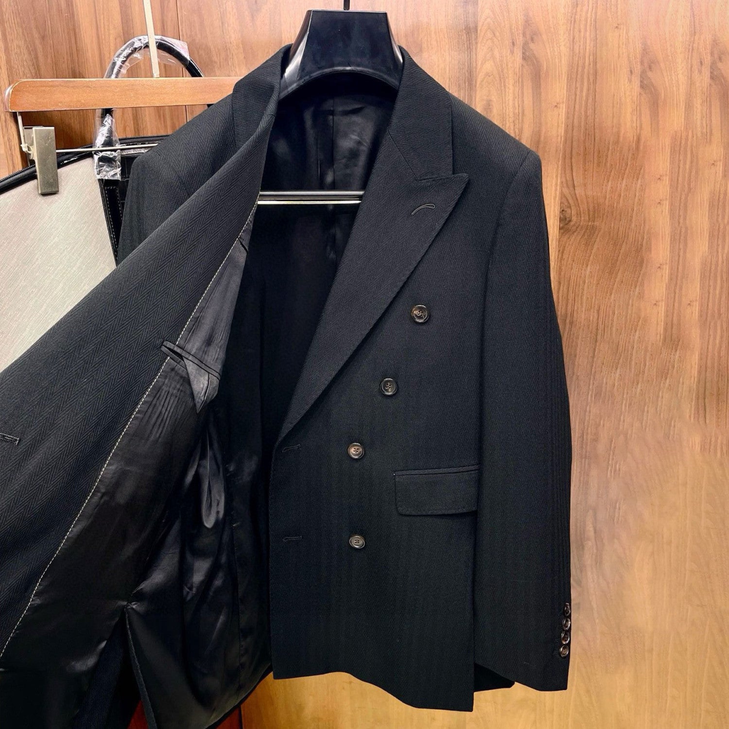 Louis Vuitton Men's Fall And Winter Business High-end Tide Wool Double-breasted Blazer Top Wedding Suit Casual Pants Black Suit Set Ngvp #2443