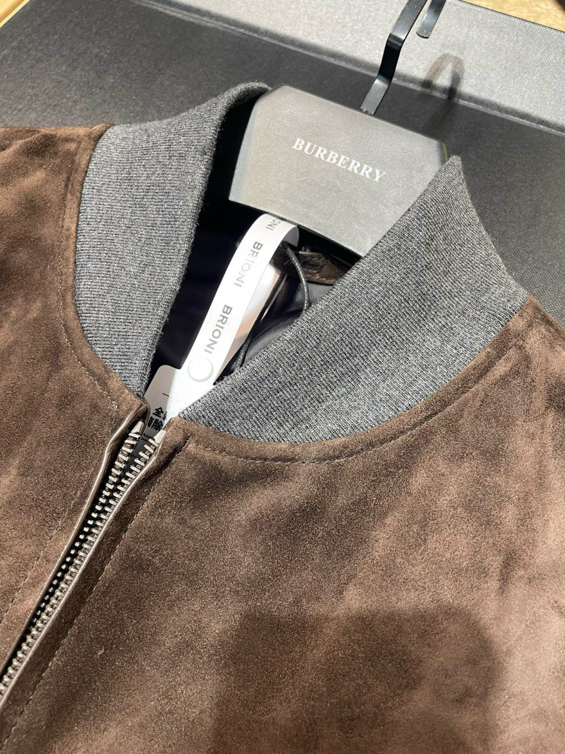 Brioni Men's Fall/Winter Fashion Casual Crew Neck Zipper Color Blocked Suede Jacket #79134