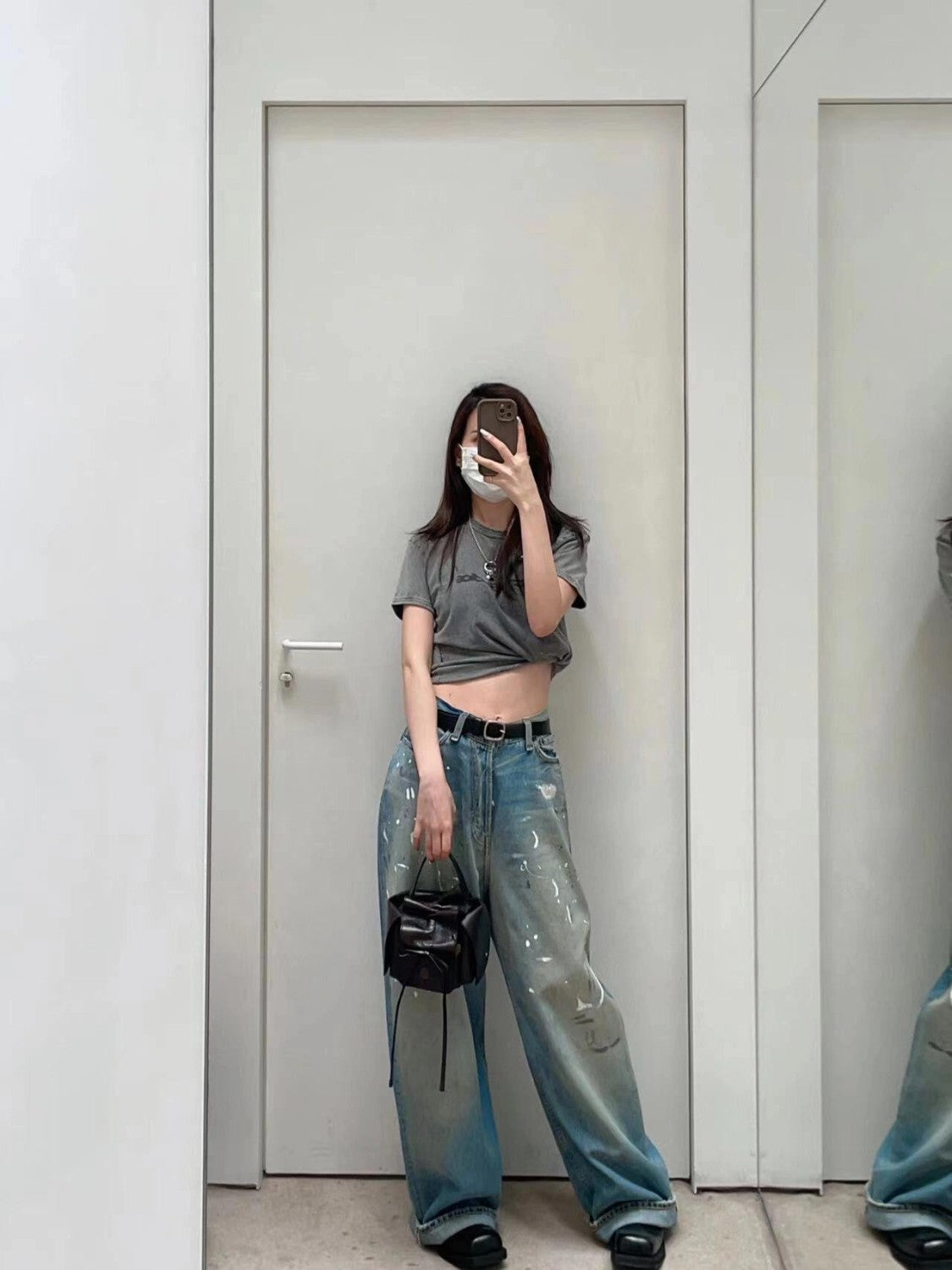 Acne Studios Men's Four Seasons Solid Color Graffiti Aged Straight Leg Loose Low Waist Wide Leg Denim Pants Ngvp #8745