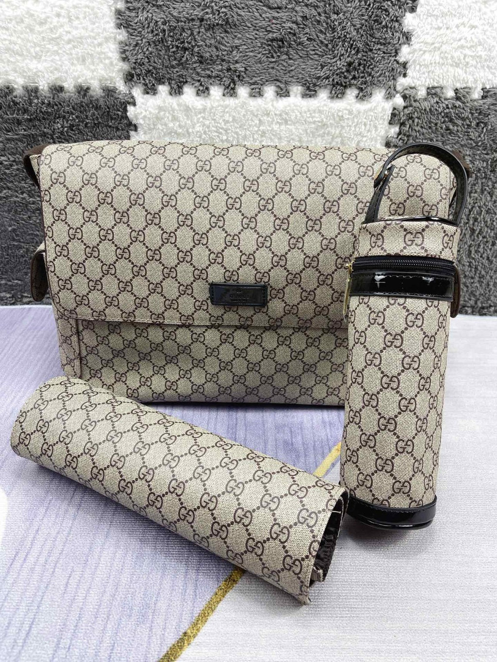 Gucci Kid's Logo Leather Logo Mommy Bag Shoulder Crossbody Bag #37445
