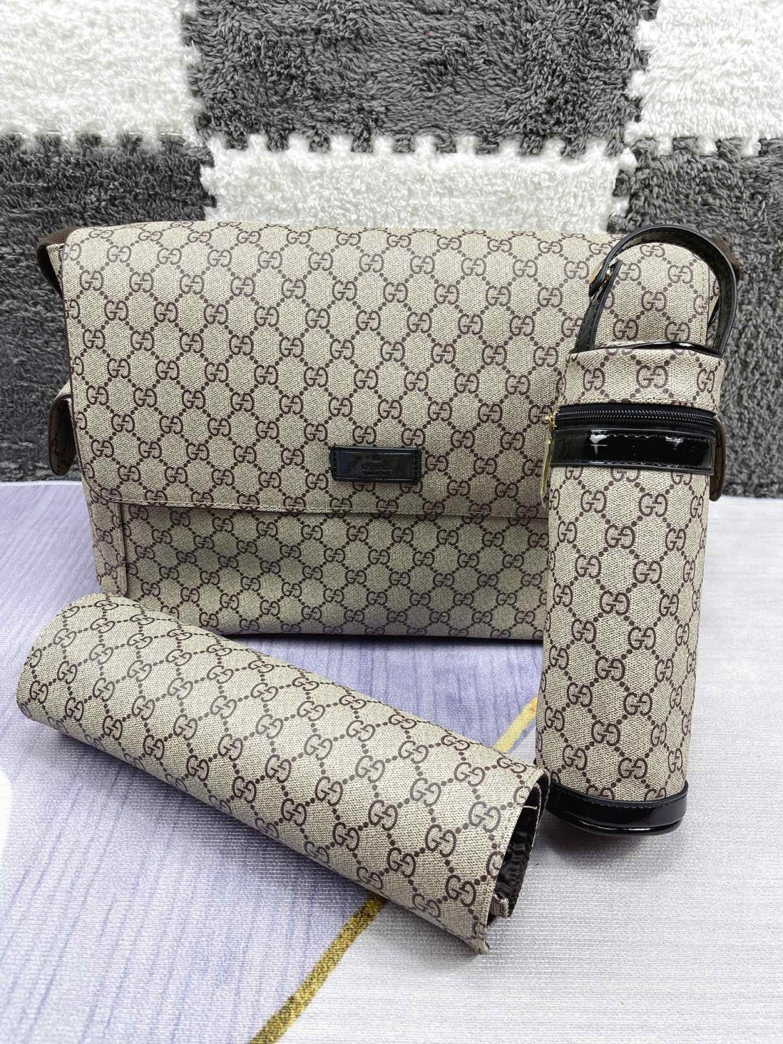 Gucci Kid's Logo Leather Logo Mommy Bag Shoulder Crossbody Bag #37445
