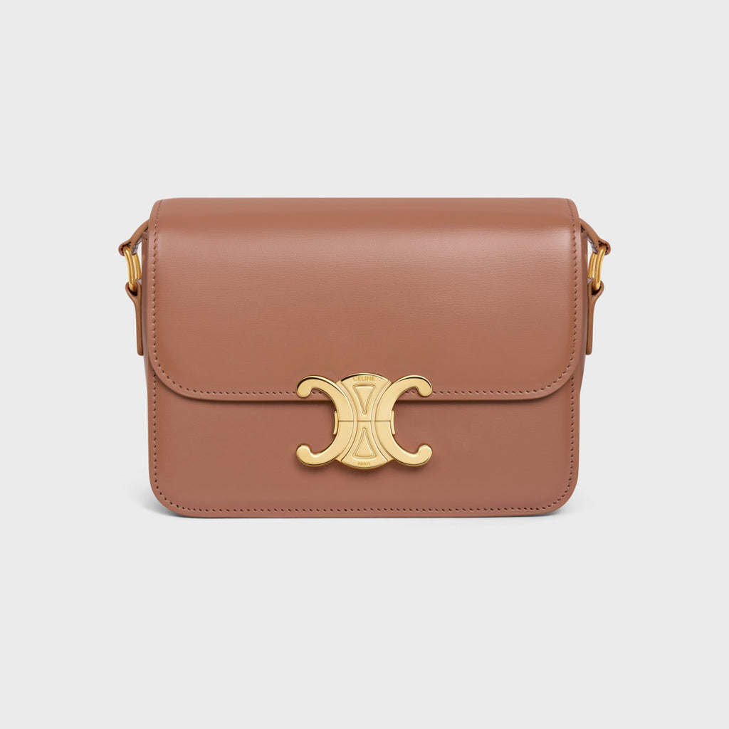 Celine Triomphe Medium Classic Premium Vintage-style Metallic Gold Logo Accent Leather Solid-colour Handbag Bag Lady Bags #196193
