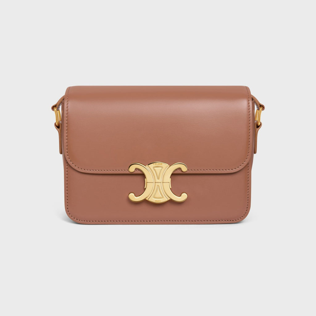 Celine Triomphe Medium Classic Premium Vintage-style Metallic Gold Logo Accent Leather Solid-colour Handbag Bag Lady Bags #196193