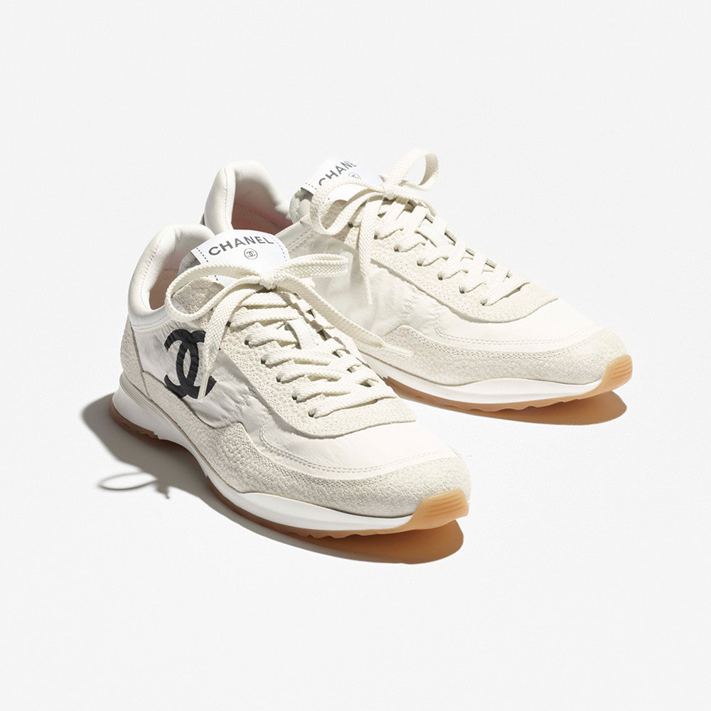 Chanel Sneakers Fabric Embossed Suede Calfskin White Black #379143