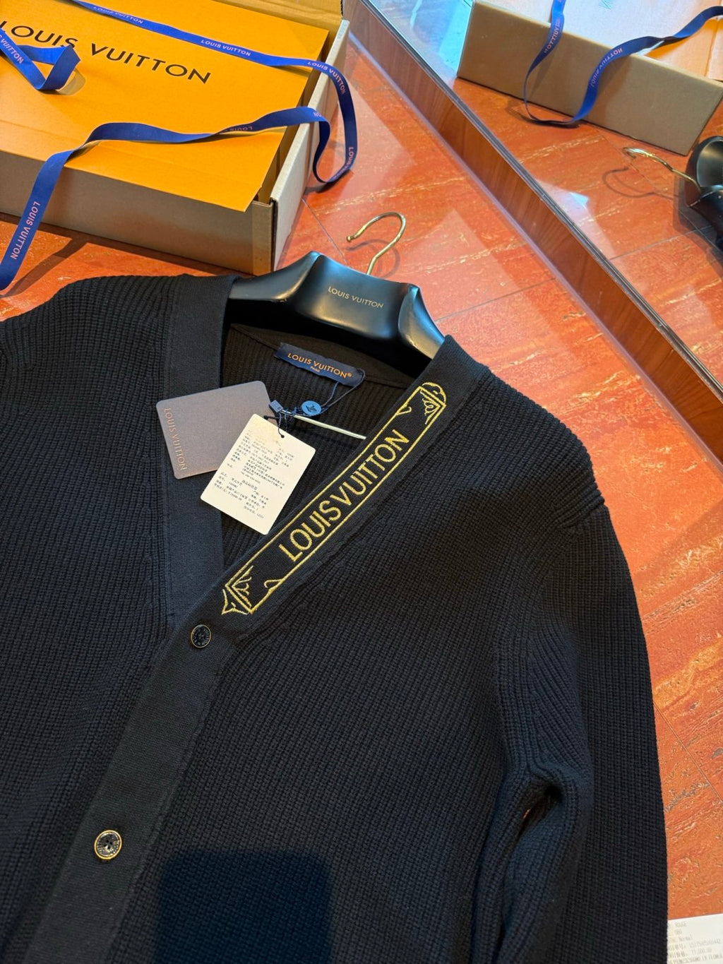 Louis Vuitton Men's Spring And Fall V-Neck Logo Embroidery Single-Breasted Long-Sleeved Solid Color Cotton Blend Cardigan #81267
