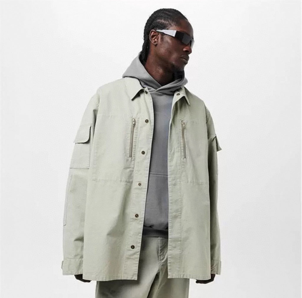 Balenciaga Men's Spring And Summer Solid Color Zipper Pocket Single Breasted Long Sleeve Shirt #75849