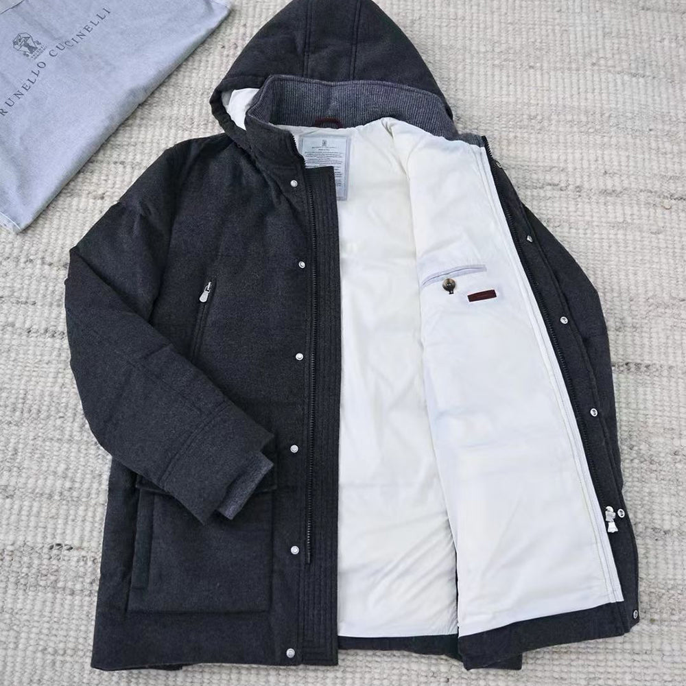 Brunello Cucinelli Men's Wool Down Jacket Gray #334783