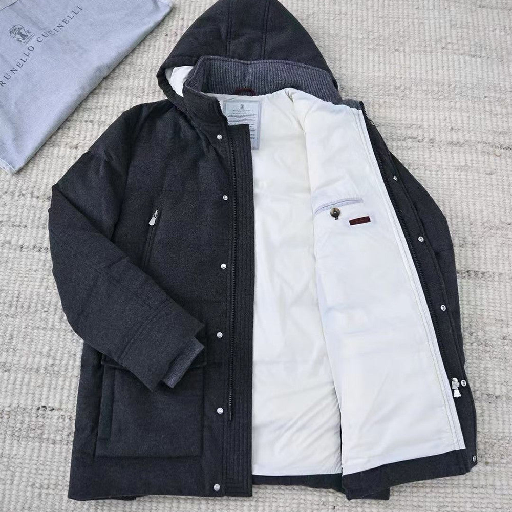 Brunello Cucinelli Men's Wool Down Jacket Gray #334783