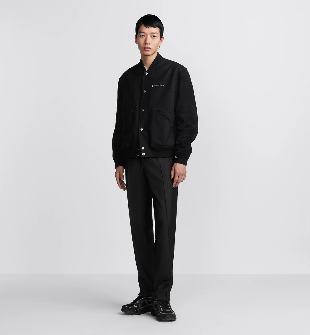 Dior Men's Fall And Winter Black Letter Print Single Breasted Long Sleeved Baseball Jacket #73172