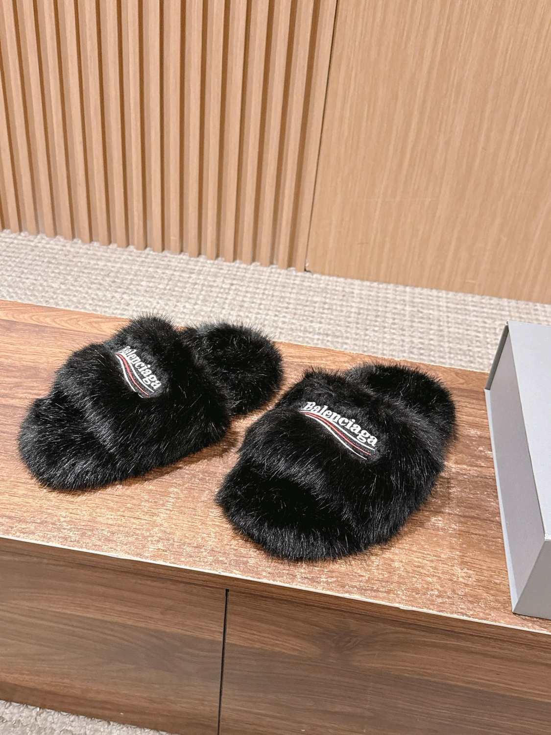 Balenciaga Women's Fall/Winter Casual Round Toe Open Back Wool Embroidered Logo Slippers Shoes #78917