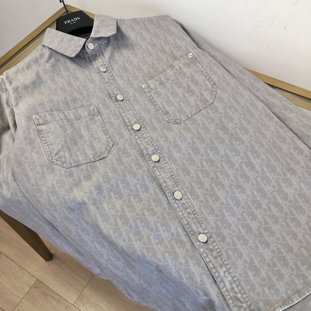 Dior Men's Spring And Fall Letters Full Print Lapel Single Breasted Long Sleeved Denim Shirt Jeans Pants Set Suit #74966