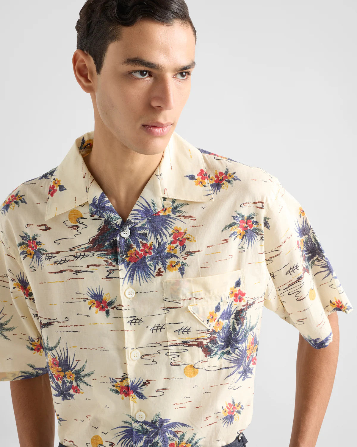 Prada Men's Women's Summer Floral Print Cotton Bowling Shirt Hawaiian Beach Style Short Sleeve Shirt T-shirt Ngvp #1495