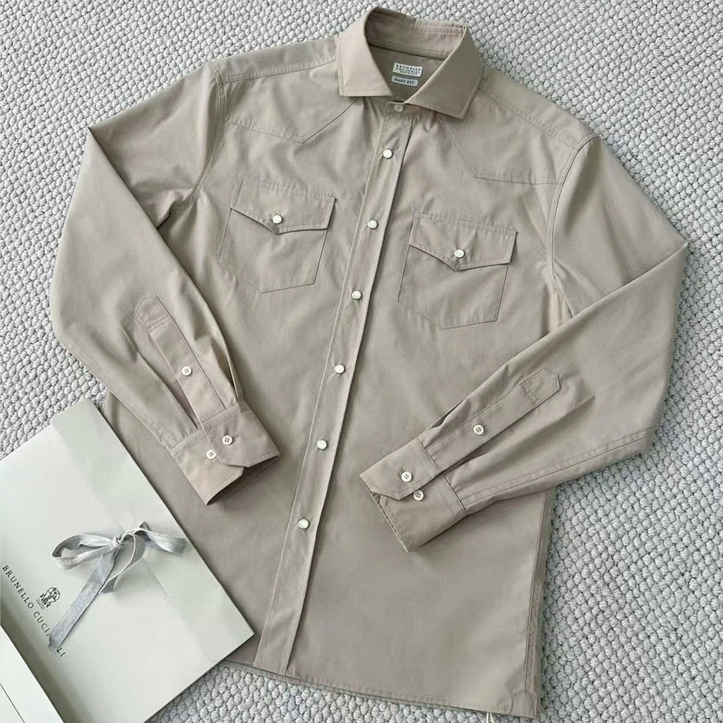 Brunello Cucinelli Men's Spring And Autumn Lapel Single-Breasted Solid Colour Shirt Fashion Casual Long-Sleeved Shirt Jacket Ngvp #1471