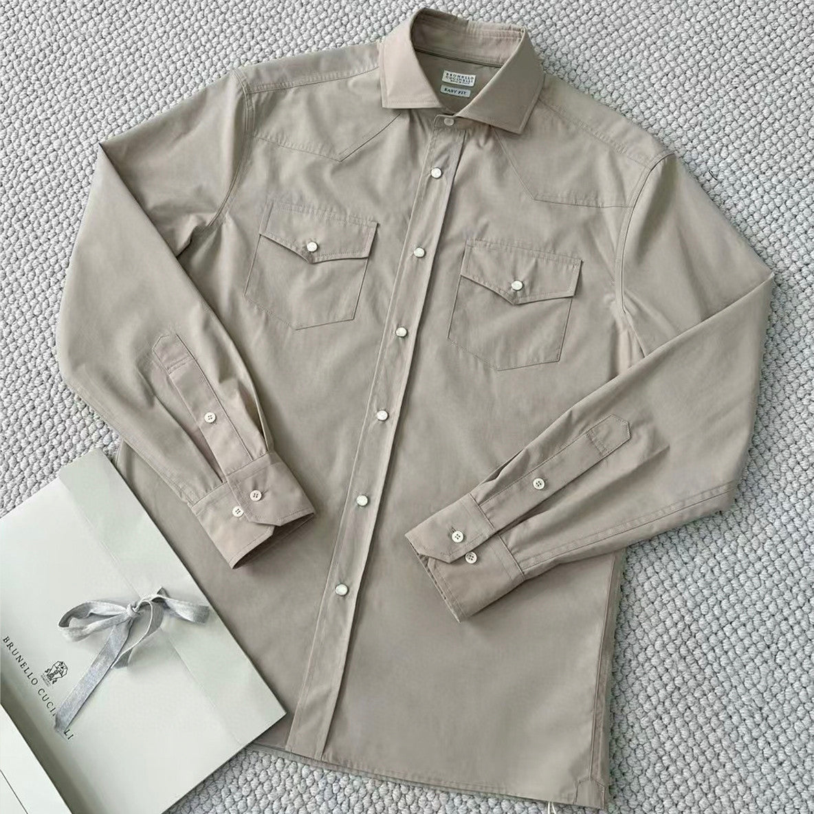 Brunello Cucinelli Men's Spring And Autumn Lapel Single-Breasted Solid Colour Shirt Fashion Casual Long-Sleeved Shirt Jacket Ngvp #1471