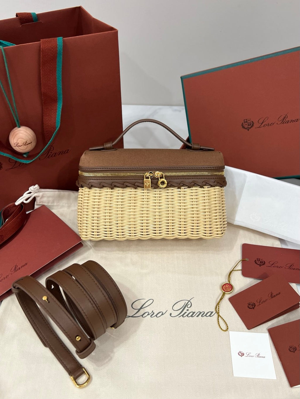 Loro Piana Extra Pocket L19 East-west Wicker Cotton Linen Rattan Multicolor Pattern Spring Summer Collection Top Handle  Bag Bags FAQ9101 #84358A