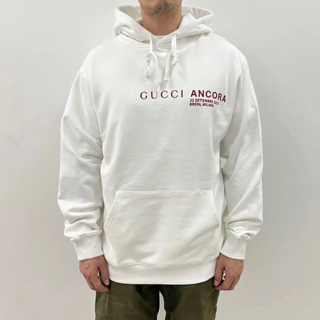 Gucci Men's and Women's Genderless Fall And Winter Models White Cotton Hooded Sweatshirt Pullovers #97232