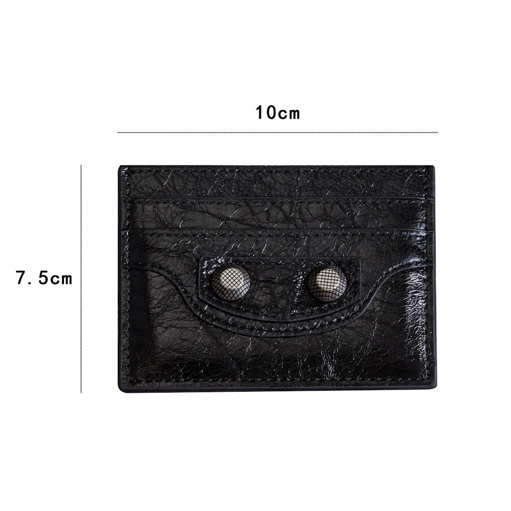 Balenciaga Le Cagole Distressed Silver Metal Accessory Logo Wallet Fine Grain Leather Card Holder Card Case Women's Black Bag Bags 764332210KR1000 Ngvp #1995