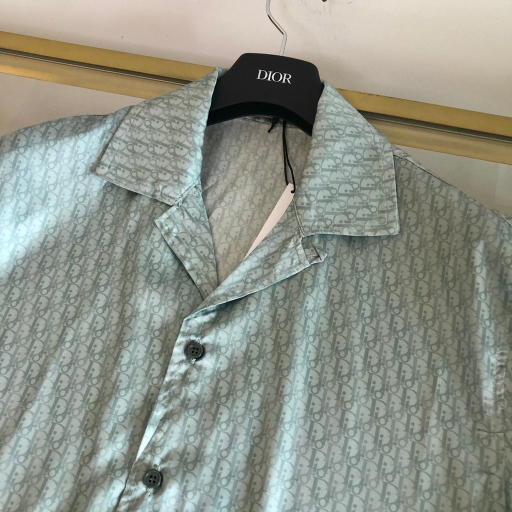 Dior Men's Summer Solid Color Letter Printed V-Neck Single Breasted Short Sleeve Shirt Elastic Waist Shorts Pants Set Suit #99769