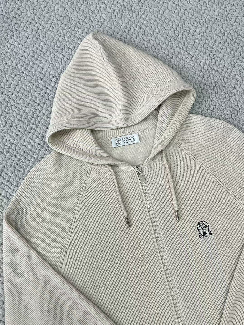Brunello Cucinelli Men's Spring/autumn Fashion Casual Solid Color Logo Zipper Hoodie Ribbed Cotton Knit Pants Zipper Cuffs Suit Set #78353
