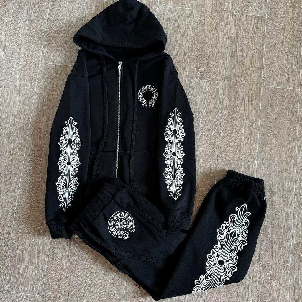 Chrome Hearts Side Floral Leg Pattern Hooded Sweatshirt Pants #375724