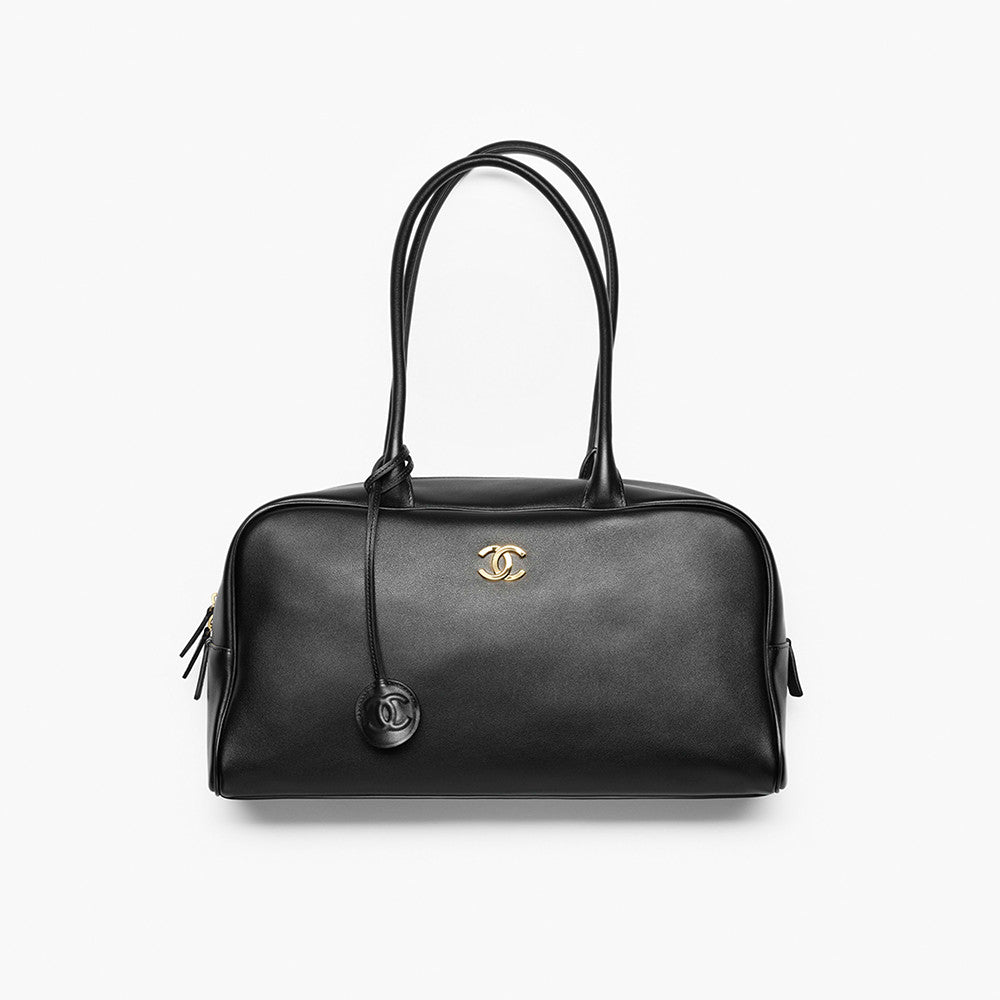 CHANEL Large Bowling Bag Calfskin Gold-tone Metal Black #383866