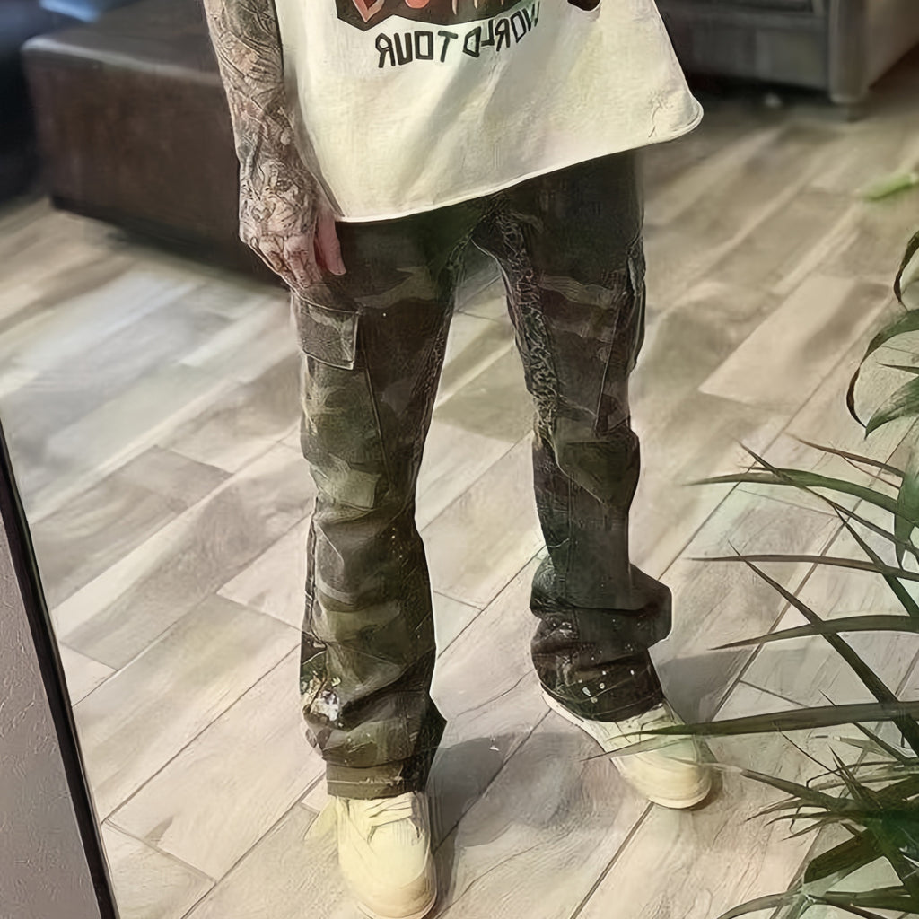 Gallery Dept Men's Women's Four Seasons Camouflage Colorblocking Washed Pants Pocket Zipper Casual Straight Leg Pants Ngvp #7874