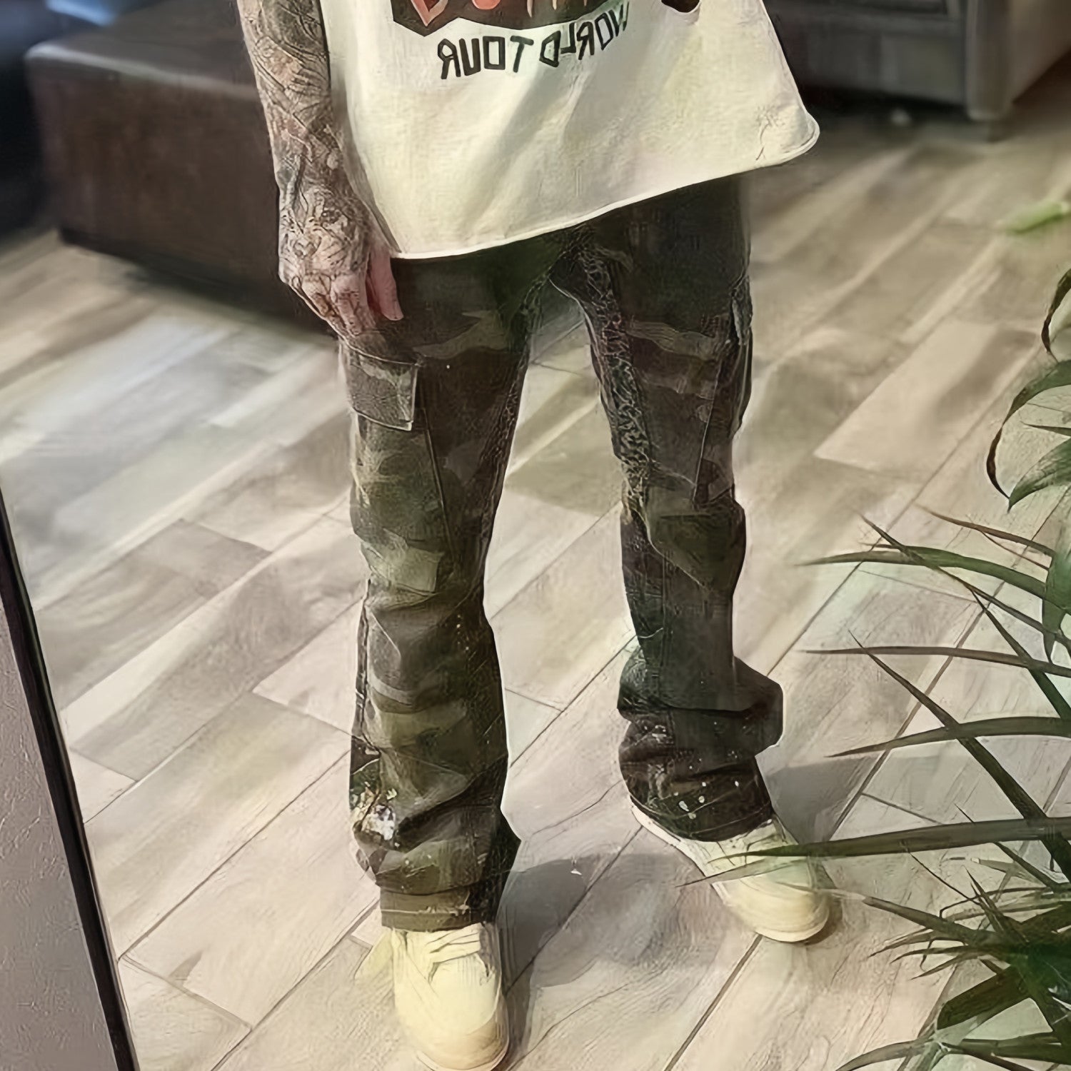 Gallery Dept Men's Women's Four Seasons Camouflage Colorblocking Washed Pants Pocket Zipper Casual Straight Leg Pants Ngvp #7874