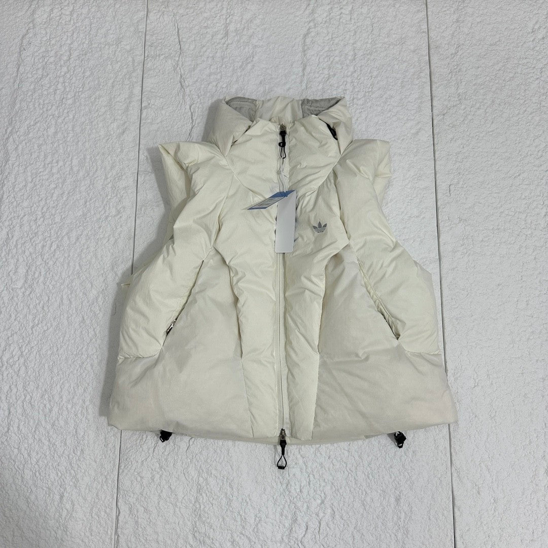 Adidas Men's and Women's Spring and Autumn Solid Color Quilted Logo Drawstring Zipper Down Vests Jacket #73672