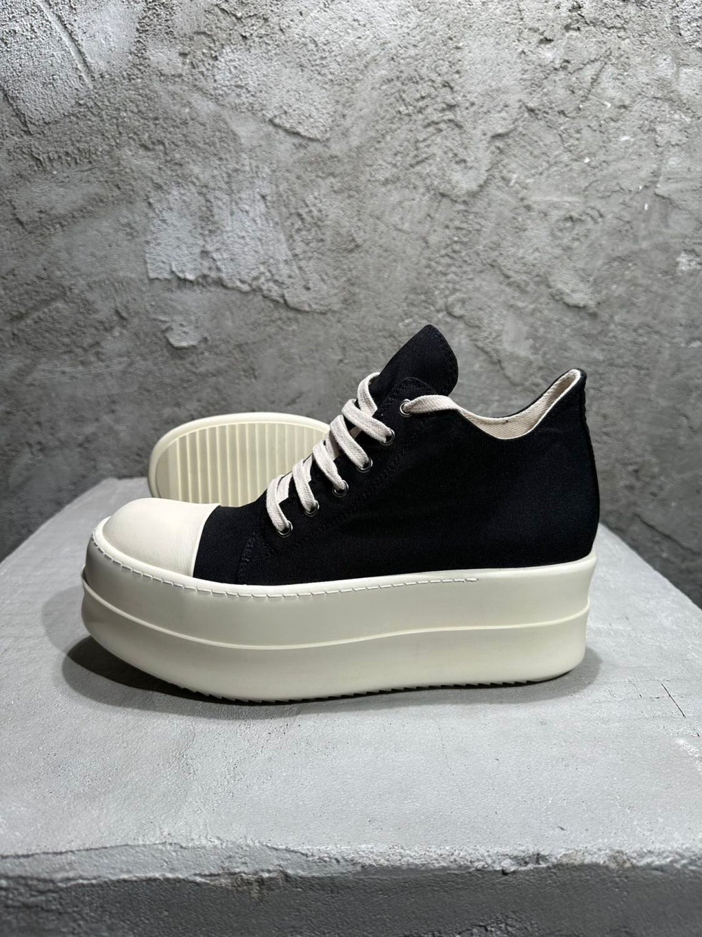 Rick Owens Men's And Women's Autumn/winter Round Toe Lace-up Fashion Cotton Canvas Thick Sole Low Top Shoes #78137